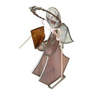 Stained Glass Choir Angel Figurine Pink Clear Crystal Figurine Christmas Decor